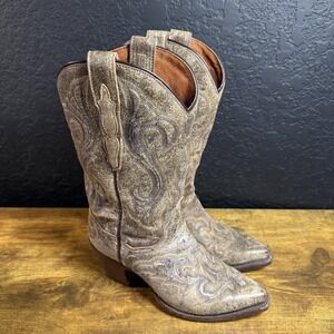Dan Post DP3247 Womens 8.5 M Distressed Metallic Leather Western Cowboy Boots